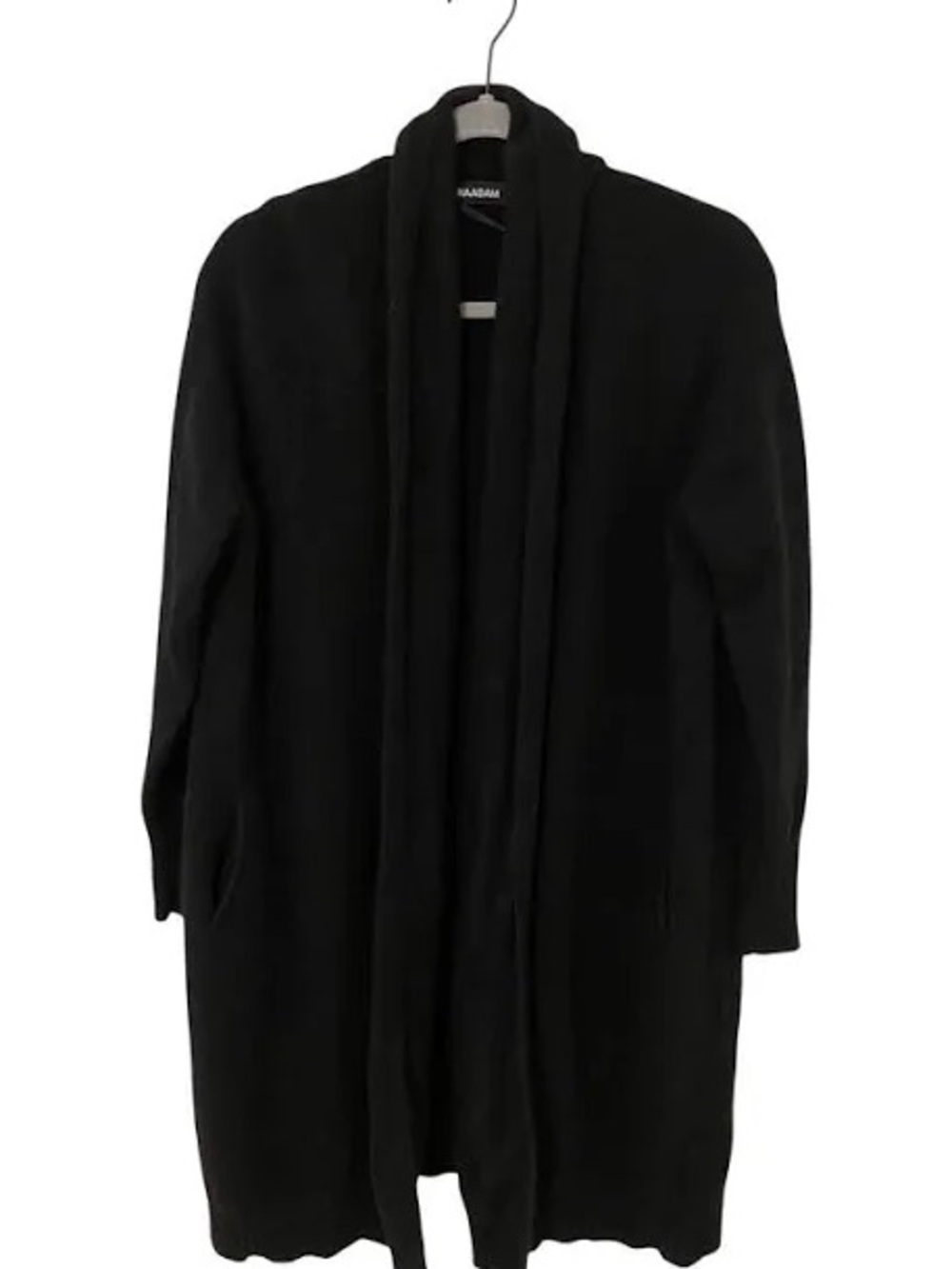 NAADAM Black Open-Front Long Shawl Collar Cardigan